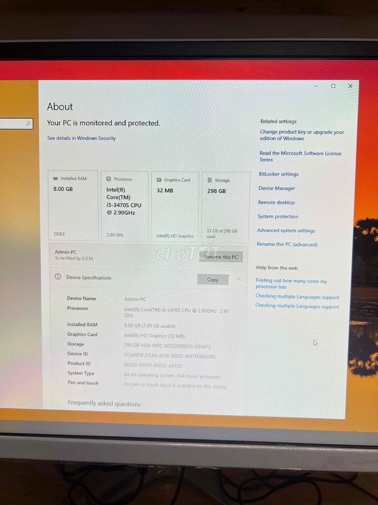 PC liền màn 3010 i5-3470S 8GB/298GB Like New. Mua bán Máy tính để bàn tại Huyện Mê Linh Hà Nội được đăng bởi mhvietnam hình 1