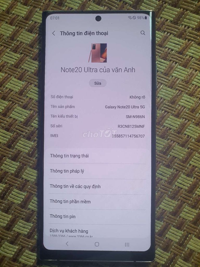 Samsung Note 20ultr 12/ 256GB . Mua bán Điện thoại tại Huyện Yên Phong Bắc Ninh được đăng bởi Văn Anh hình 1