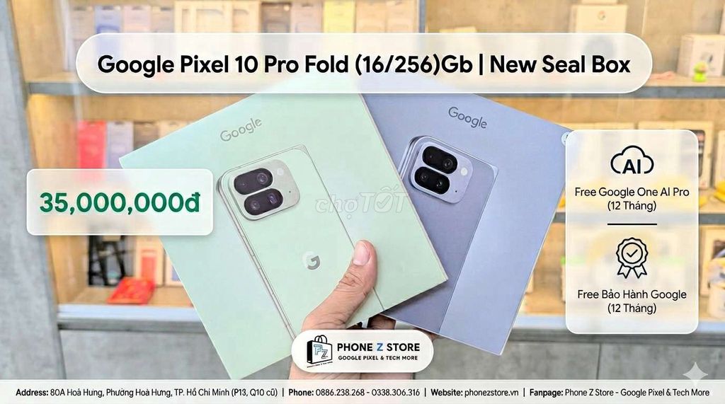 Google Pixel 10 Pro Fold NewSeal QT, BH 12 Tháng. Mua bán Điện thoại tại Quận 10 Tp Hồ Chí Minh được đăng bởi Phone Z Store hình 1