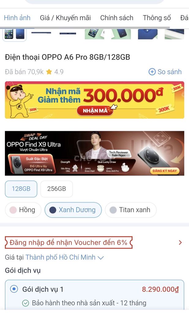 Oppo A6 Pro 128GB Xanh Dương. Mua bán Điện thoại tại Thị xã Phú Mỹ Bà Rịa - Vũng Tàu được đăng bởi Shark Store Phú Mỹ hình 1