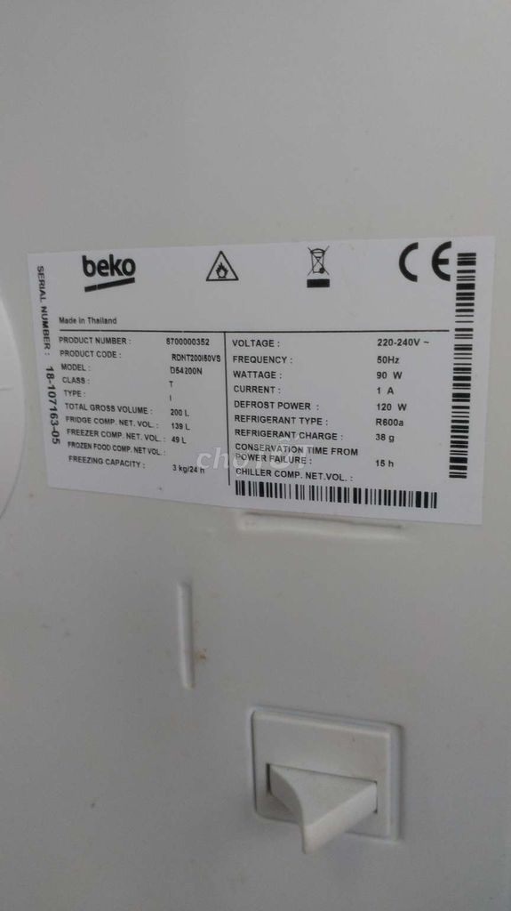 Tủ lạnh beko 200L chưa qua sửa chữa, mới 98%