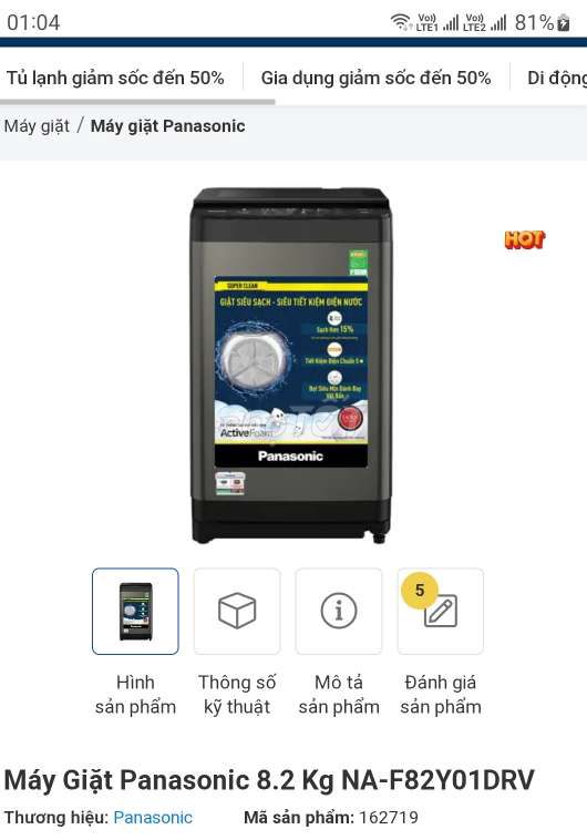 Máy giặt Panasonic mới 100%