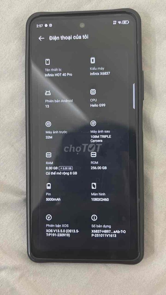 Infinix HOT 40 Pro Xám. Mua bán Điện thoại tại Quận Hà Đông Hà Nội được đăng bởi Vũ Hiếu hình 1