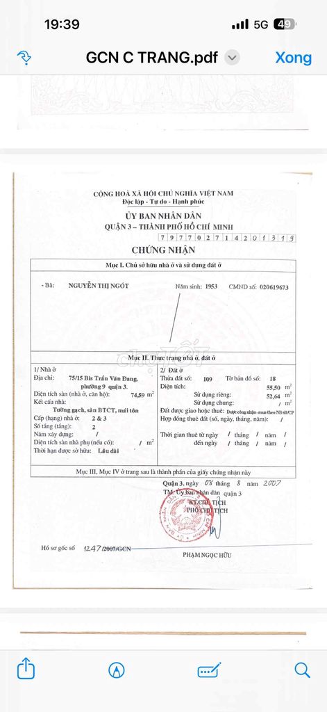 Hẻm 75 XH thông với 865 Hoàng Sa đi vào, số; 75/15bis Trần văn đang,