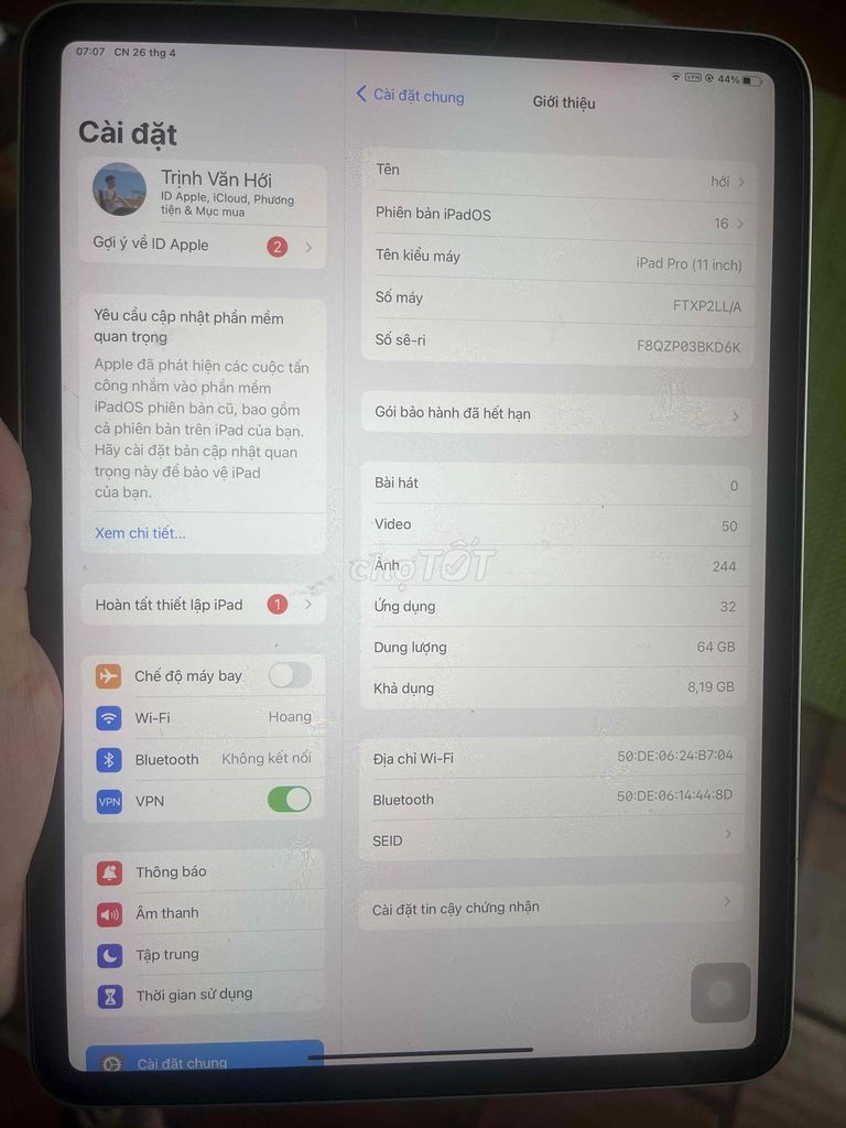 Apple iPad Pro 2018 64GB Bạc. Mua bán Máy tính bảng tại Quận Tây Hồ Hà Nội được đăng bởi Trịnh Hới hình 1