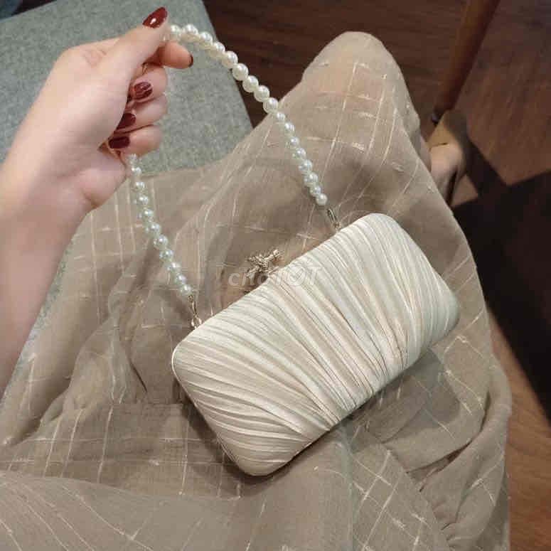 Túi Clutch Lụa Trắng Ngà nữ