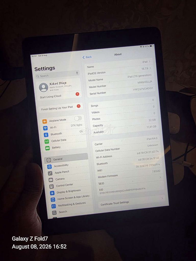 Apple iPad (7th generation) 32GB Xám 4G. Mua bán Máy tính bảng tại Thành phố Thủ Đức Tp Hồ Chí Minh được đăng bởi DK Store hình 1