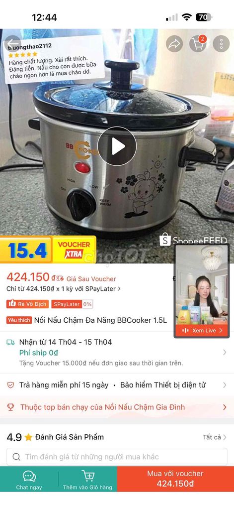 Nồi nấu chậm BBCooker 1.5L. Mua bán Bếp, lò, đồ điện nhà bếp tại Quận Liên Chiểu Đà Nẵng được đăng bởi QB hình 1