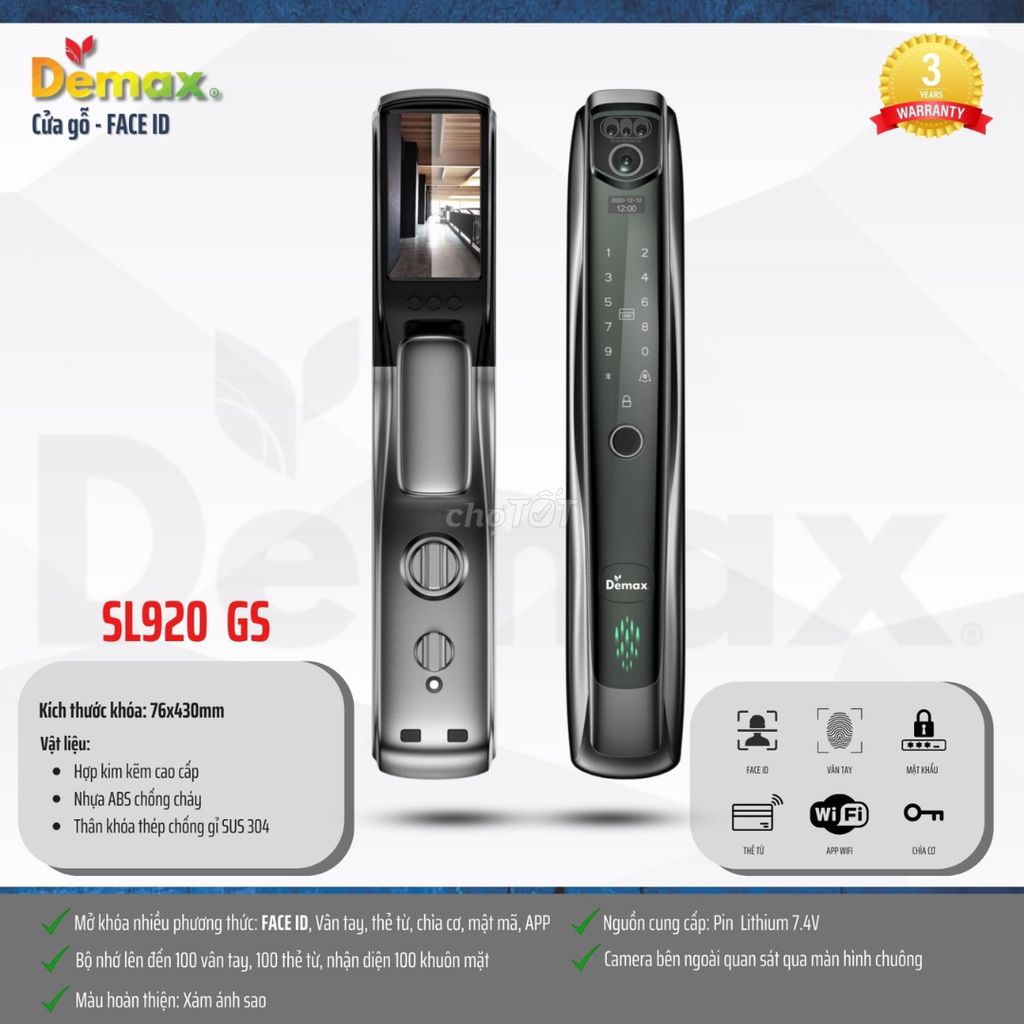 Khóa nhận diện khuôn mặt Demax SL920 GS (FACE ID)