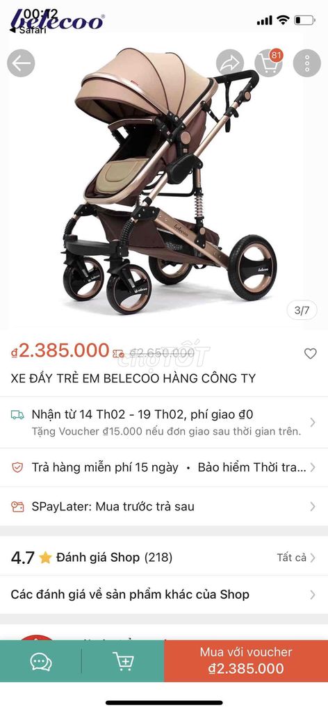 Xe đẩy cao cấp beleco dùng cho bé từ sơ sinh