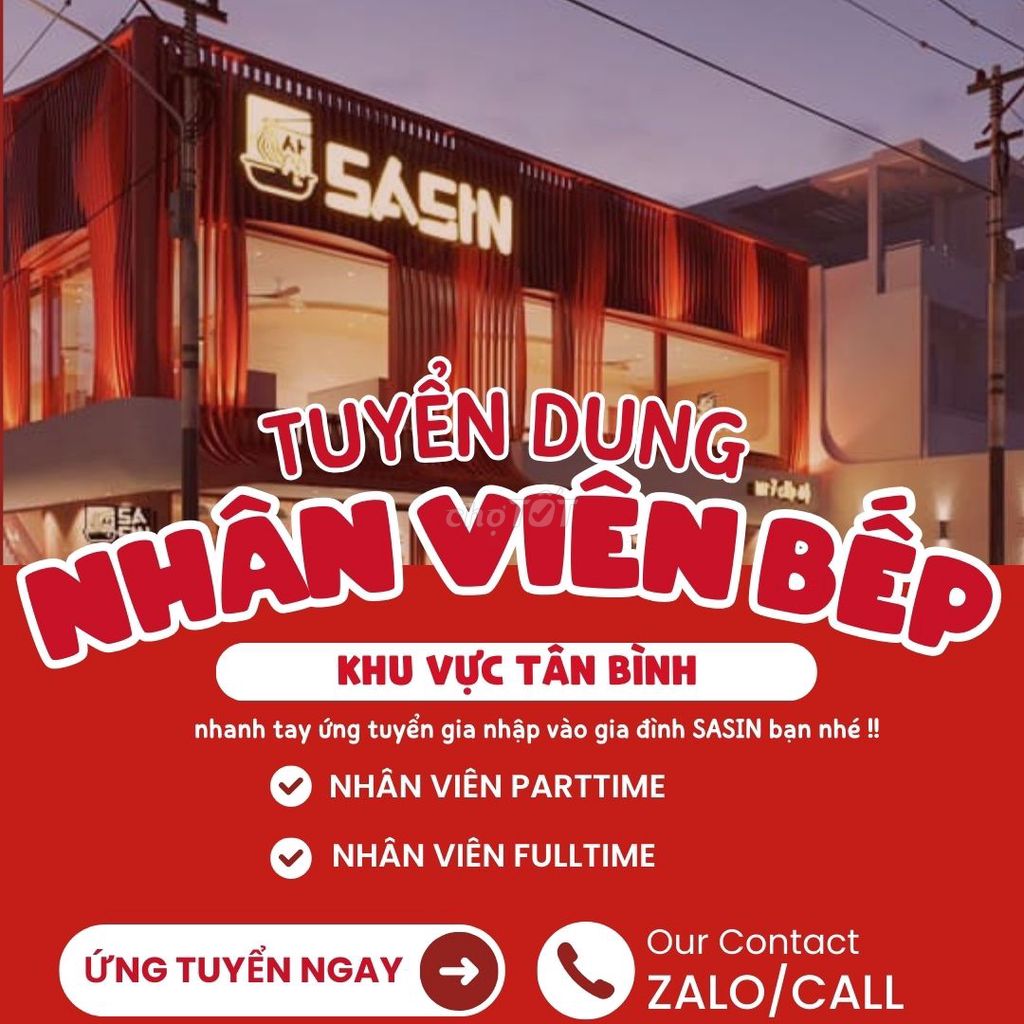 [QUẬN TÂN BÌNH] TUYỂN DỤNG NHÂN VIÊN BẾP