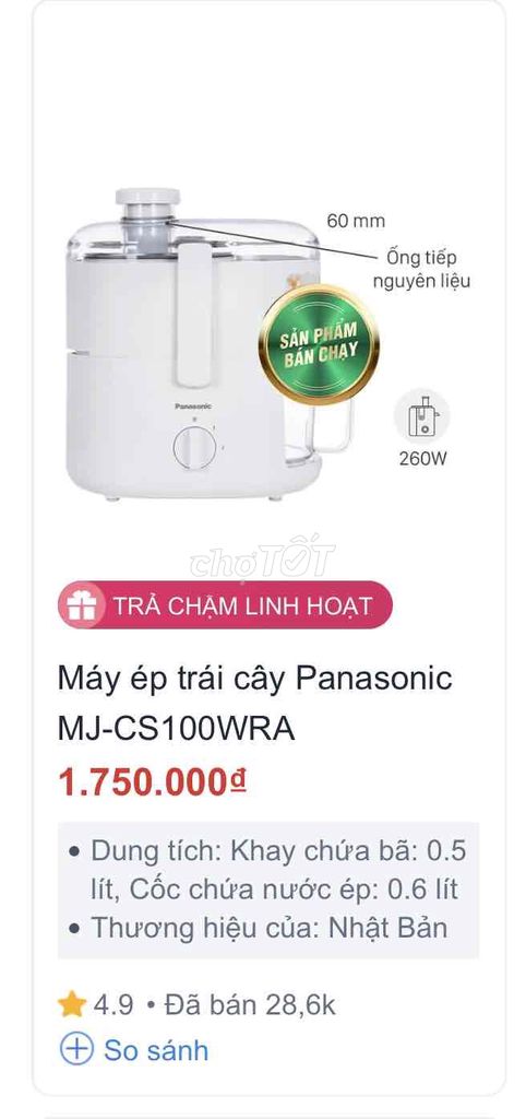 Máy ép trái cây Panasonic MJ-CS100WRA. Mua bán Bếp, lò, đồ điện nhà bếp tại Quận Thanh Khê Đà Nẵng được đăng bởi nguyễn thị thanh thuý hình 1