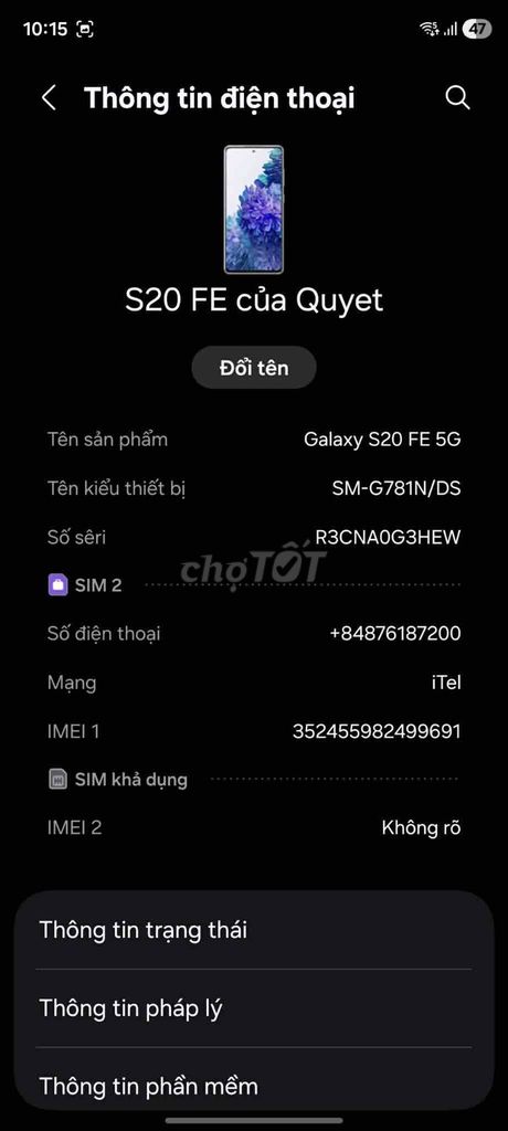 Samsung Galaxy S20 FE 5G 128GB. Mua bán Điện thoại tại Quận Thanh Xuân Hà Nội được đăng bởi Phạm Đình Quyết hình 1