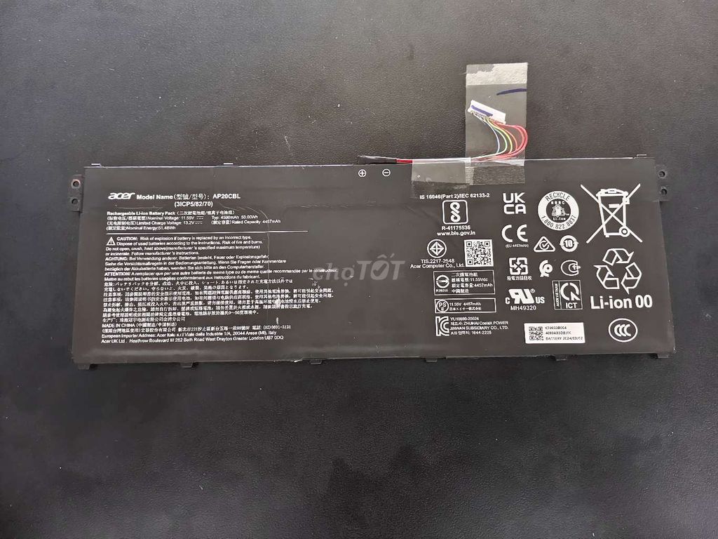 Pin laptop Acer AP20CBL Đã sử dụng. Mua bán Linh kiện (RAM, Card...) tại Thành phố Thủ Đức Tp Hồ Chí Minh được đăng bởi Trung Kiên hình 1