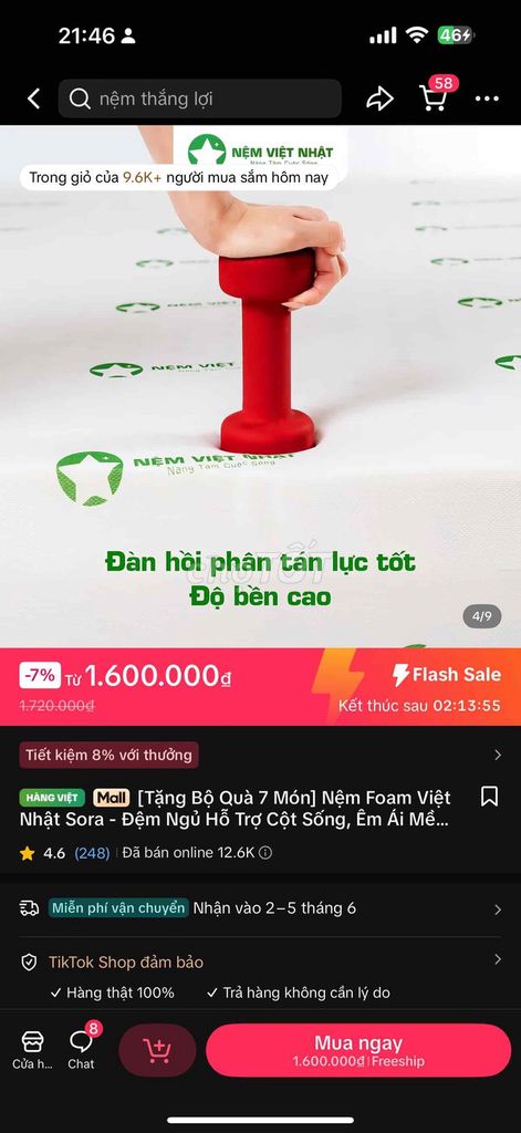 Nệm Foam Việt Nhật Sora 1m6 x 2m x 10cm. Mua bán Giường, chăn ga gối nệm tại Huyện Bến Lức Long An được đăng bởi cole palmerp hình 1