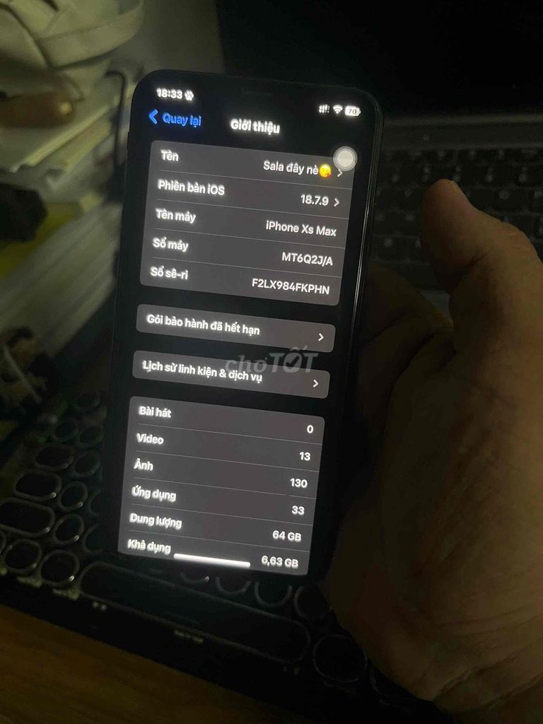 Apple iPhone Xs Max 64GB Đen Đã dùng. Mua bán Điện thoại tại Quận Ninh Kiều Cần Thơ được đăng bởi Nguyễn Khái hình 1