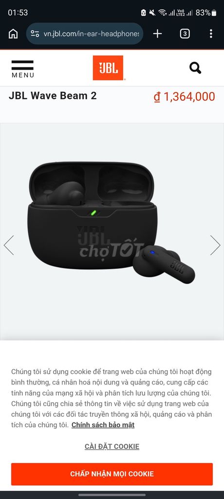 Tai nghe JBL Wave Beam 2 Đen. Mua bán Tivi, Âm thanh tại Quận Ba Đình Hà Nội được đăng bởi trọng khôi hình 1