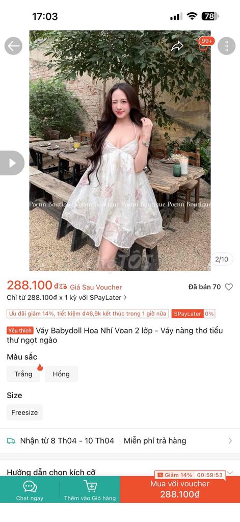 Váy babydoll nữ Voan 2 lớp. Mua bán Quần áo tại Quận Nam Từ Liêm Hà Nội được đăng bởi Phương Thảo hình 1