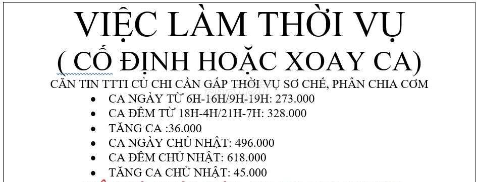 VIỆC LÀM CỐ ĐỊNH CA NGÀY/ĐÊM