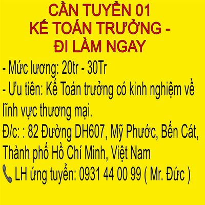 Cần tuyển kế toán trưởng