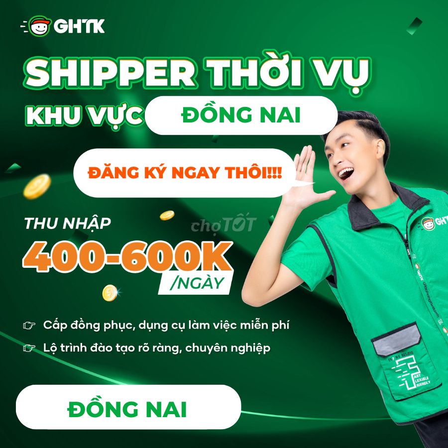 GHTK Long Bình Tuyển Shipper *Thu Nhập 15M++/Tháng