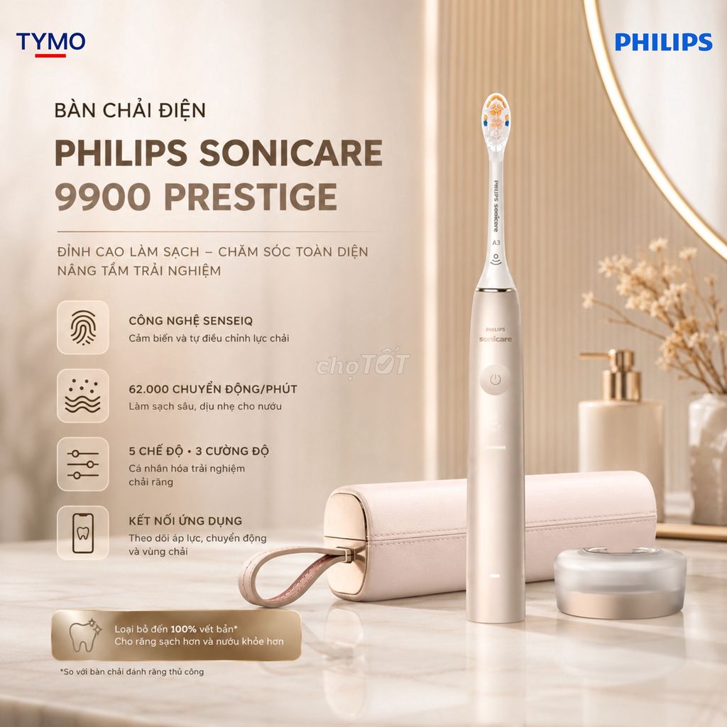 Bàn chải điện Philips Sonicare 9900 Chính Hãng. Mua bán Thiết bị vệ sinh, nhà tắm tại Quận Phú Nhuận Tp Hồ Chí Minh được đăng bởi TYMO Việt Nam hình 1