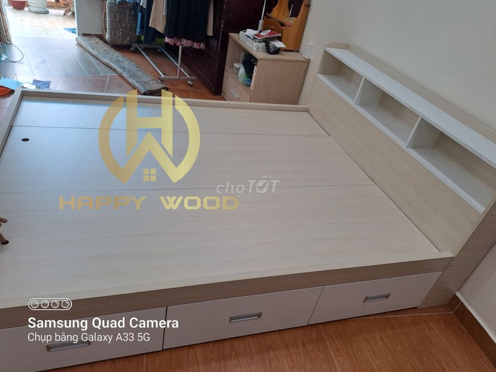 GIƯỜNG NGỦ ĐẦU CÓ KỆ - HÔNG CÓ HỘC KÉO. Mua bán Giường, chăn ga gối nệm tại Quận Bình Thạnh Tp Hồ Chí Minh được đăng bởi Happy Wood hình 2