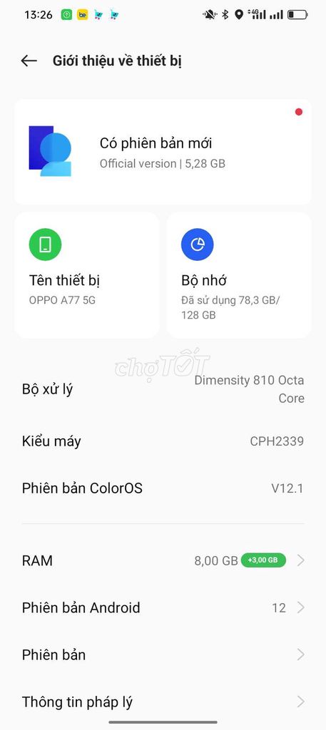 OPPO A77 5G Đen 128GB. Mua bán Điện thoại tại Huyện Thanh Trì Hà Nội được đăng bởi Thắng hình 1