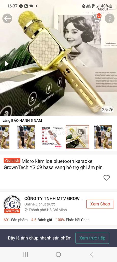 Micro karaoke GrownTech YS 69 Vàng Ghi âm. Mua bán Tivi, Âm thanh tại Huyện Bình Chánh Tp Hồ Chí Minh được đăng bởi Dương Thị Linh Phương hình 1