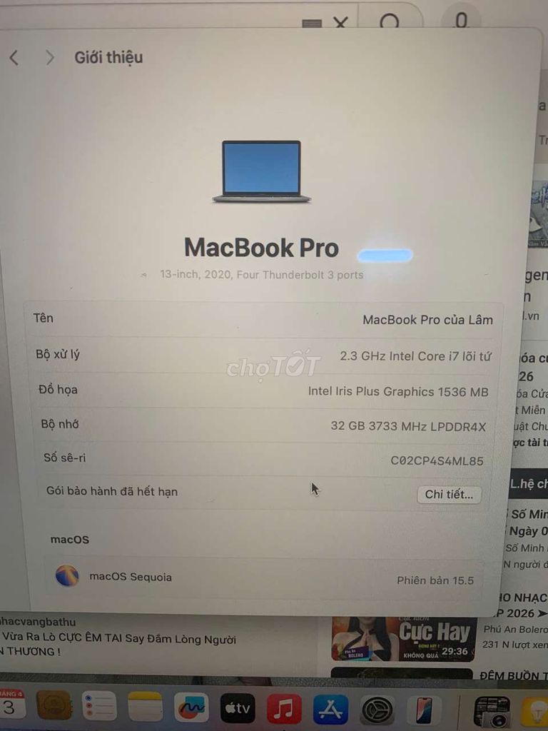 Macbook Pro 2020/ I7/ 32Gb/ 1T GB. Mua bán Laptop tại Thành phố Thủ Đức Tp Hồ Chí Minh được đăng bởi Lâm Quang Thiên hình 1