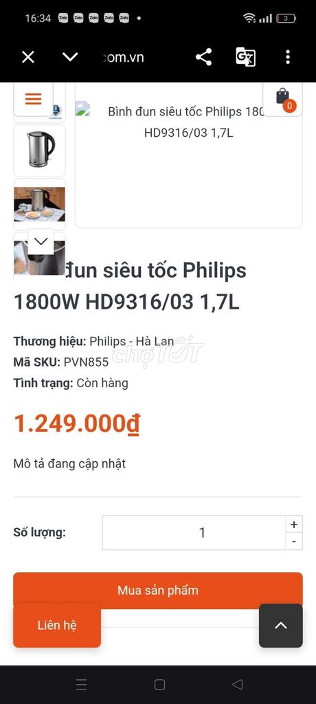 Ấm đun siêu tốc Philips HD9316/03. Mua bán Bếp, lò, đồ điện nhà bếp tại Quận Tân Bình Tp Hồ Chí Minh được đăng bởi Lê Thị Ngọc Trầm hình 1