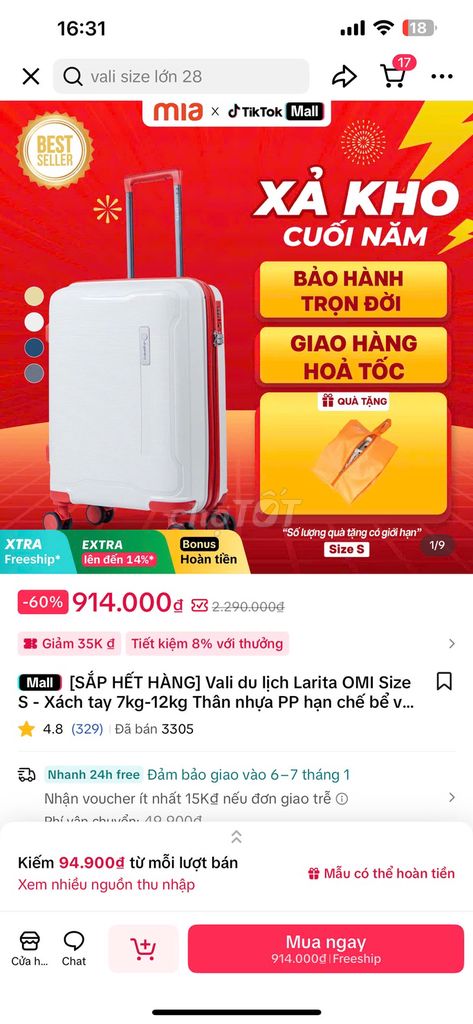 Vali MIA Larita OMI Nhựa PP Trắng S. Mua bán Túi xách tại Quận 12 Tp Hồ Chí Minh được đăng bởi Tổng Kho Gia Dụng HCM hình 1