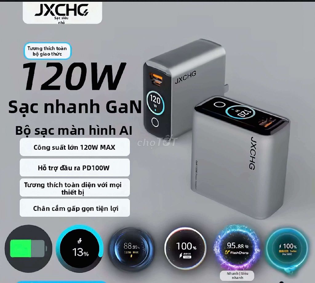 Sạc nhanh GaN JXCHG JXC-CDQ01 120W Xám. Mua bán Phụ kiện (Màn hình, Chuột...) tại Quận 3 Tp Hồ Chí Minh được đăng bởi Bán hàng lạ hình 1