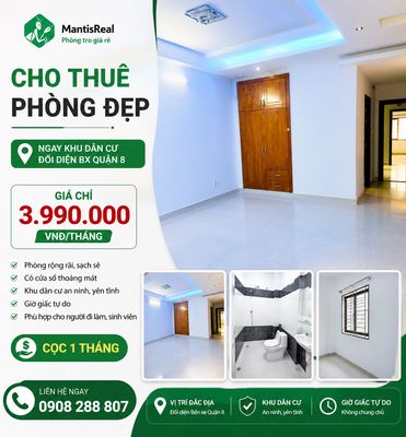 🏡 CHO THUÊ PHÒNG RỘNG ĐẸP – KDC ĐỐI DIỆN BX QUẬN 8 🏡