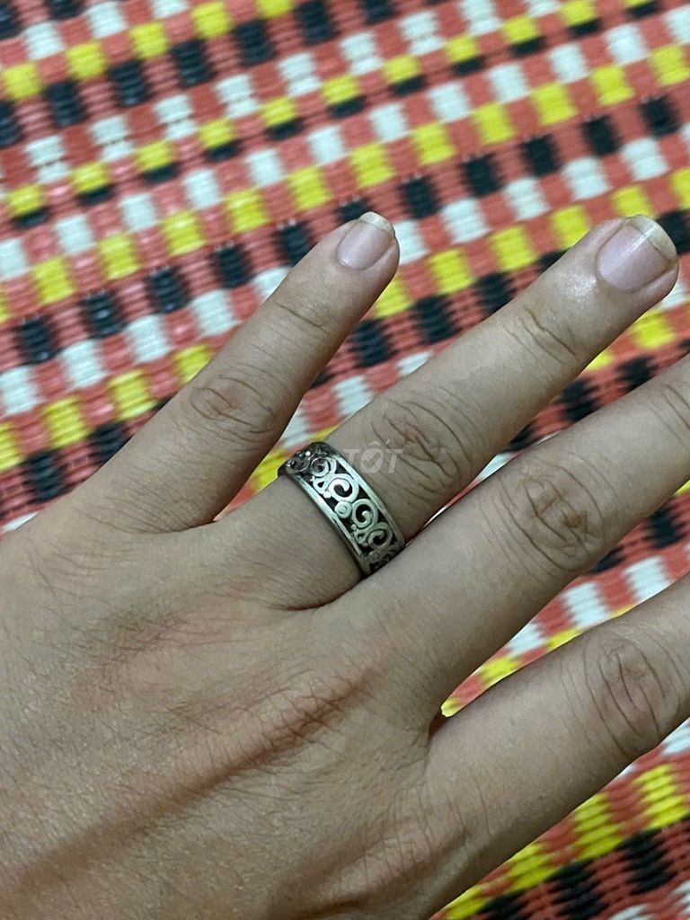 Nhẫn bạc 925, hình tròn hoa văn, Ny 18,5mm.