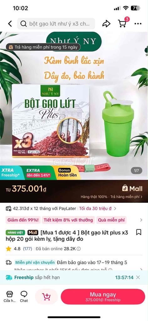 Ngũ cốc Như Ý NY Bột Gạo Lứt Plus x3. Mua bán Đồ ăn, thực phẩm và các loại khác tại Quận Liên Chiểu Đà Nẵng được đăng bởi Diễm hình 1