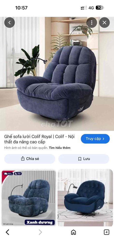 Ghế sofa lười Colif Royal Xanh dương. Mua bán Bàn ghế tại Thành phố Huế Thừa Thiên Huế được đăng bởi Hoàn hình 1