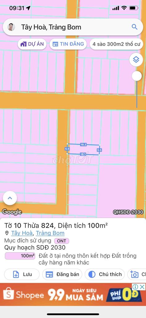 Bán 100m2 Tây Hoà Trảng Bom khu nhà kính giá tốt