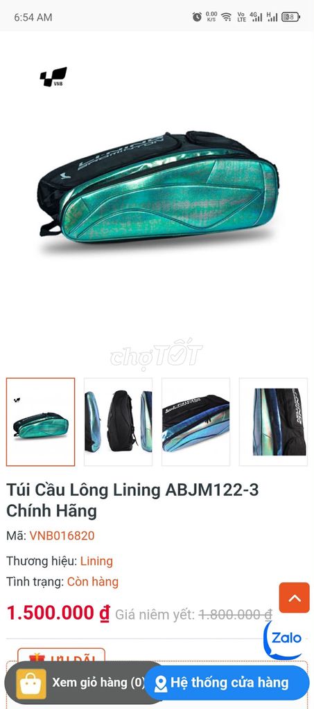 Túi cầu lông Lining ABJM122-3 Xanh ngọc