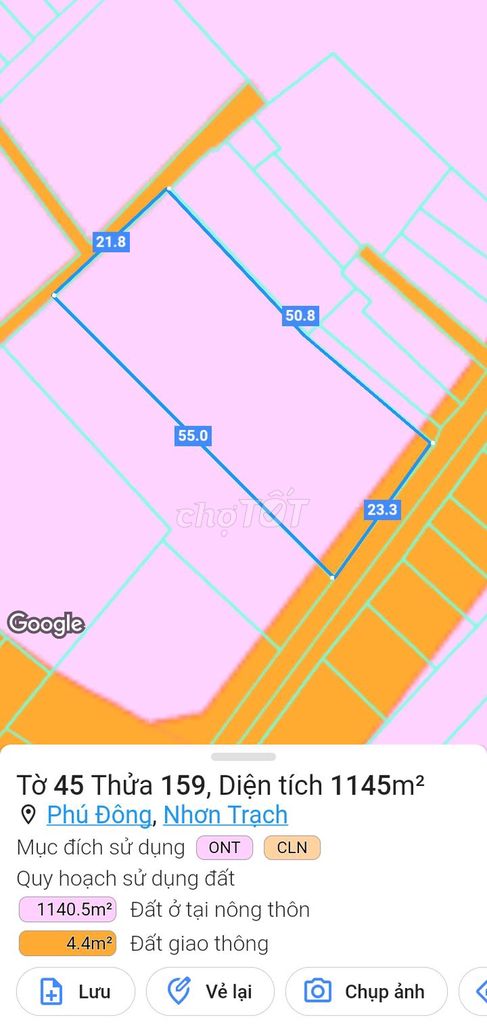 Bán 1.145 m2 mặt tiền đường liên xã Vĩnh Thanh - Phú Đông(Con Gà Vàng)