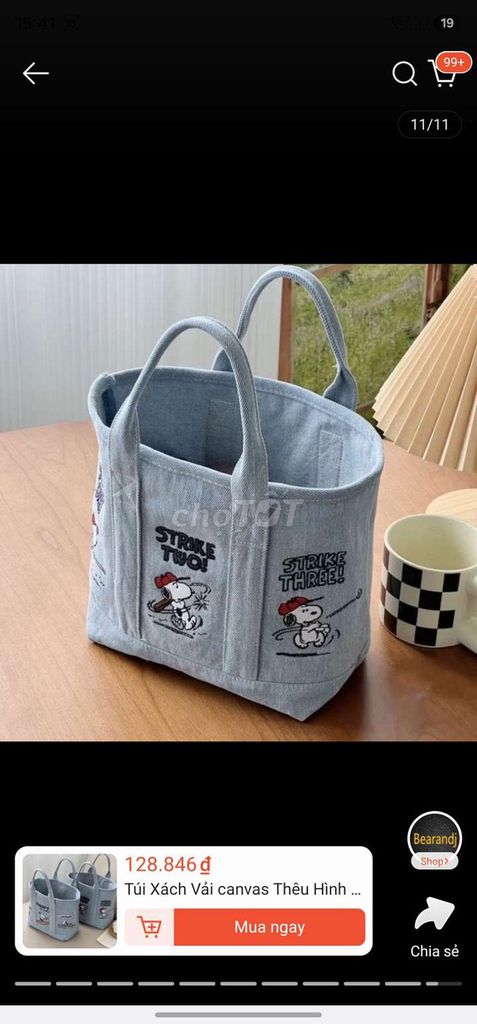 Túi xách Snoopy Vải bò Xanh. Mua bán Túi xách tại Quận Hà Đông Hà Nội được đăng bởi Tran Linh hình 1