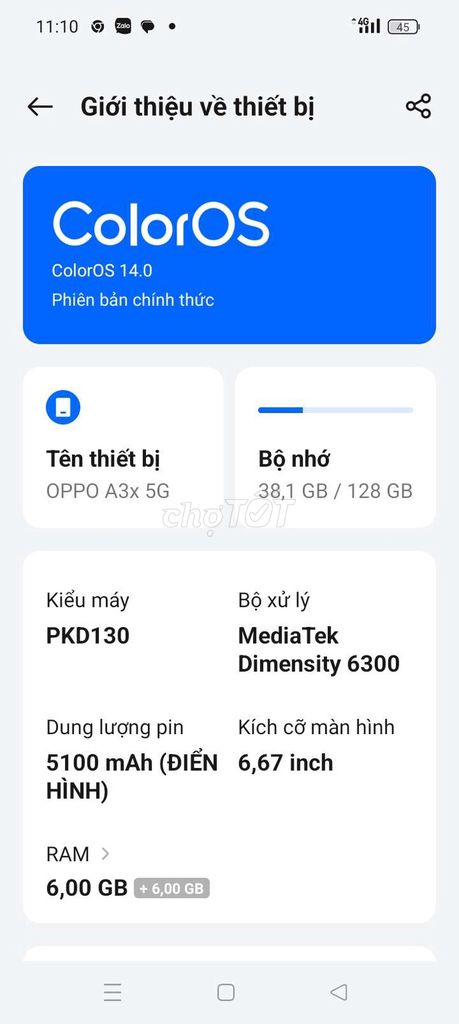 OPPO A3x 5G 6GB/128GB 6.67 inch. Mua bán Điện thoại tại Huyện Gia Lâm Hà Nội được đăng bởi Nam hình 1