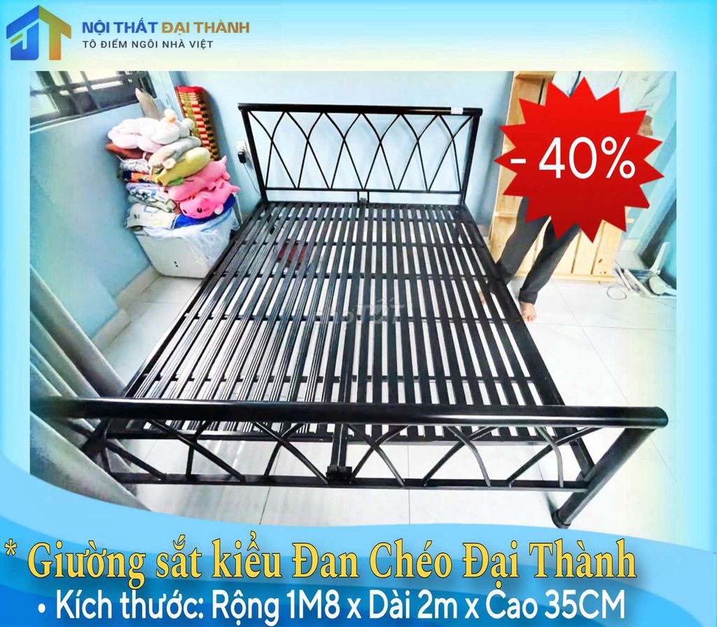 Giường sắt 1M8 kiểu ĐanChéo, GIÁSIÊURẺ, HỎATỐC HCM