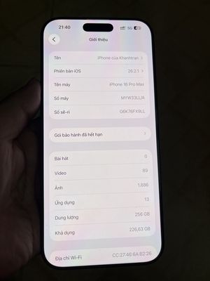 iPhone 16pm 256g zin all new pin 9xxx/gl