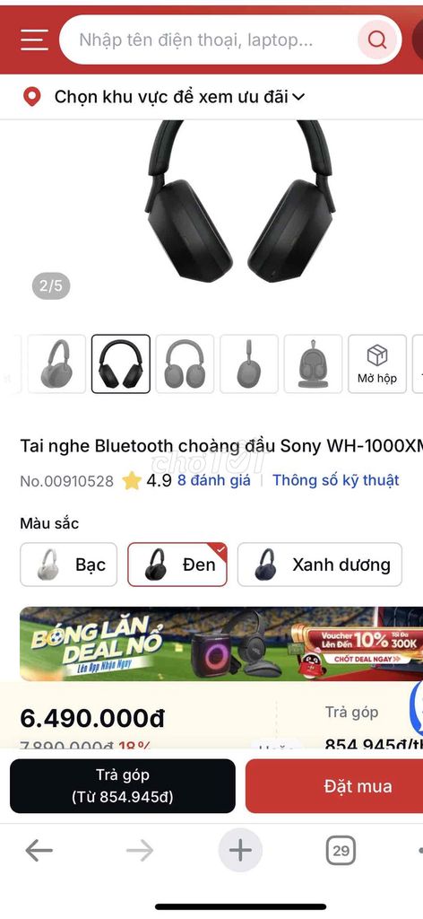 Tai nghe Bluetooth Sony WH-1000XM5 Đen. Mua bán Tivi, Âm thanh tại Quận Hải Châu Đà Nẵng được đăng bởi Lê Thanh Hải hình 1