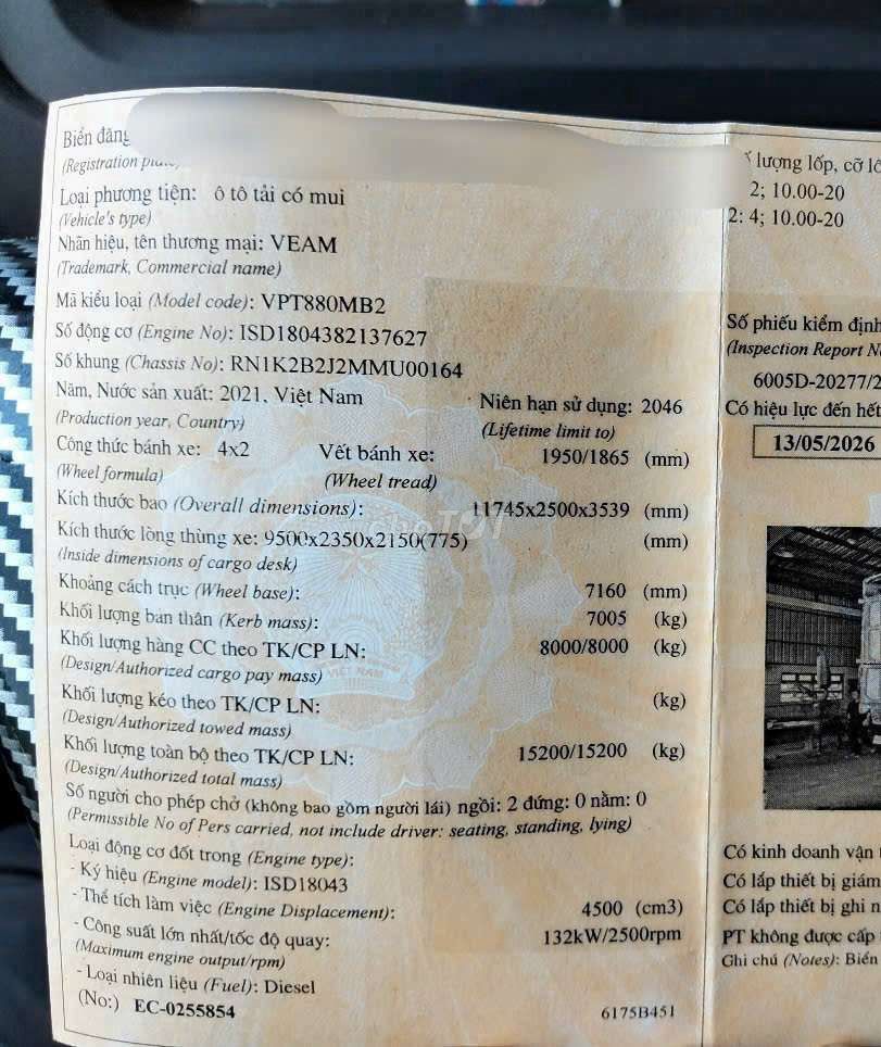 Bán gấp Veam 8 tấn đời 2021 thùng bạt 9m5. Mua bán Xe tải, xe ben tại Thành phố Thuận An Bình Dương được đăng bởi Hồ Xe Tải hình 2