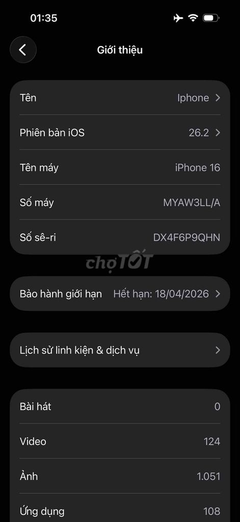 Apple iPhone 16 256GB Xanh dương, đã thay màn lô. Mua bán Điện thoại tại Huyện Thường Tín Hà Nội được đăng bởi Nguyễn Dương hình 1