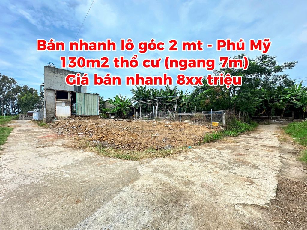 LÔ GÓC 2 MẶT TIỀN PHÚ MỸ – 130M2 FULL THỔ CƯ – GIÁ CHỈ 850 TRIỆU!