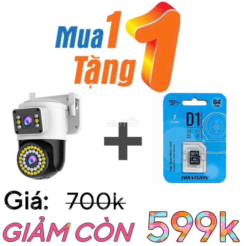 CAMERA 2 MẮT KÈM THẺ NHỚ 64GB CHÍNH HÃNG