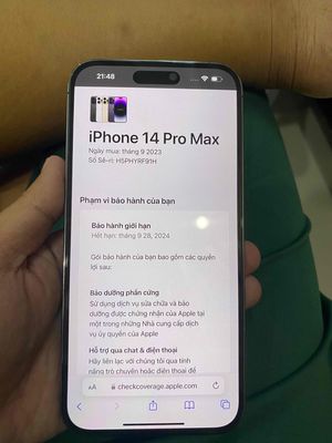 iphone 14 promax 128gb vn zin áp bh 9/2024 có gl